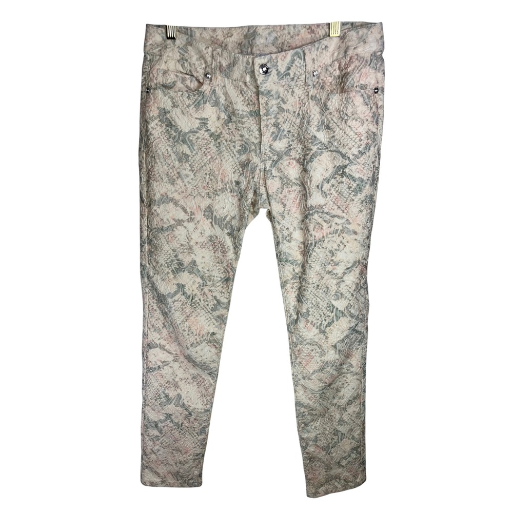 Cache Lace Jacquard Pants Women 8 Cream Sage Paisley Mid Rise‎ Slim Leg
